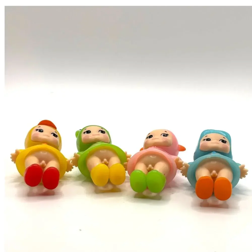 Set of 4 New Unbranded Kewpie/Angle Mini Figures, Rainy Day Costumes, Open Box